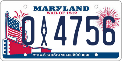 MD license plate 0AX4756