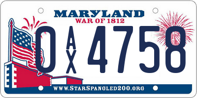 MD license plate 0AX4758