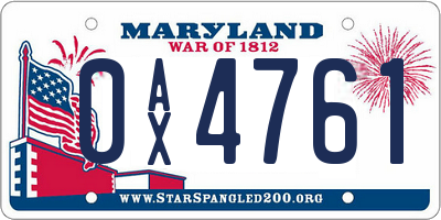 MD license plate 0AX4761