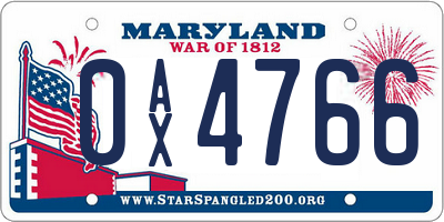 MD license plate 0AX4766