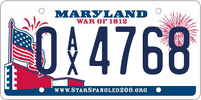 MD license plate 0AX4768