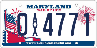MD license plate 0AX4771