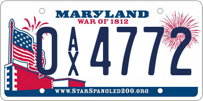MD license plate 0AX4772