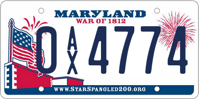 MD license plate 0AX4774
