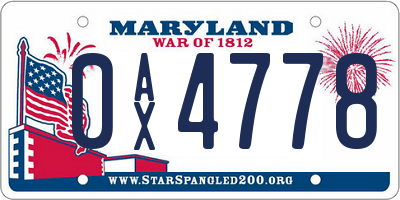 MD license plate 0AX4778