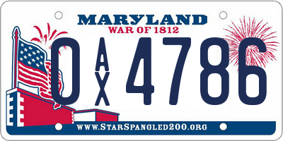 MD license plate 0AX4786