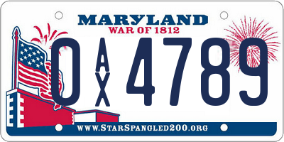 MD license plate 0AX4789