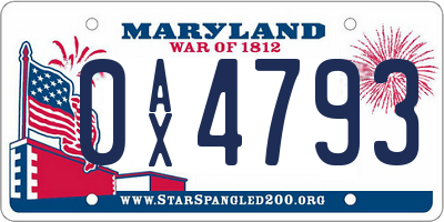 MD license plate 0AX4793