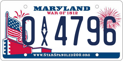 MD license plate 0AX4796