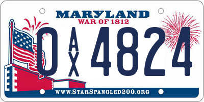 MD license plate 0AX4824