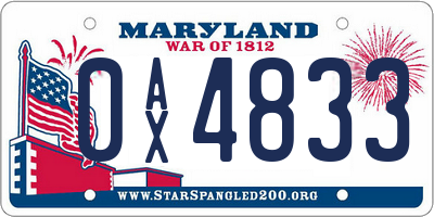 MD license plate 0AX4833