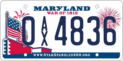 MD license plate 0AX4836