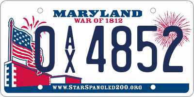 MD license plate 0AX4852