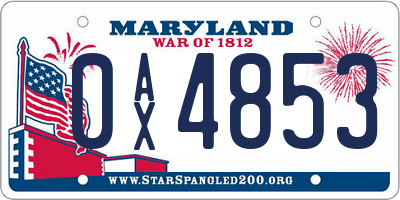 MD license plate 0AX4853