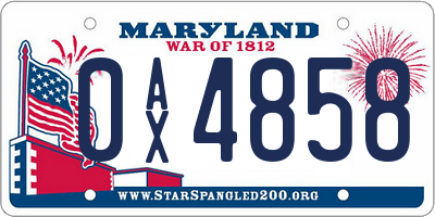 MD license plate 0AX4858