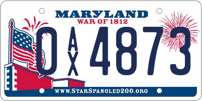 MD license plate 0AX4873