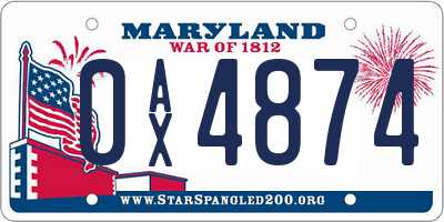 MD license plate 0AX4874
