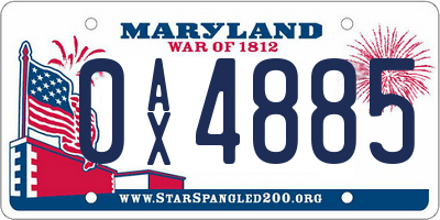 MD license plate 0AX4885
