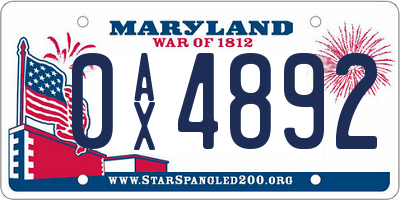 MD license plate 0AX4892
