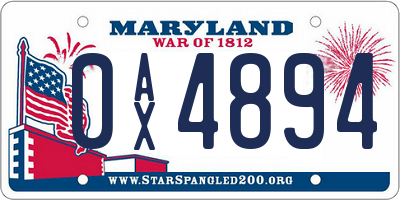 MD license plate 0AX4894