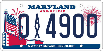 MD license plate 0AX4900