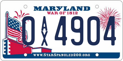 MD license plate 0AX4904
