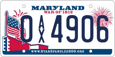 MD license plate 0AX4906