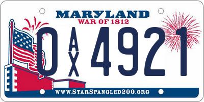 MD license plate 0AX4921