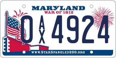 MD license plate 0AX4924