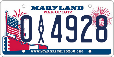 MD license plate 0AX4928