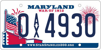 MD license plate 0AX4930