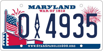 MD license plate 0AX4935