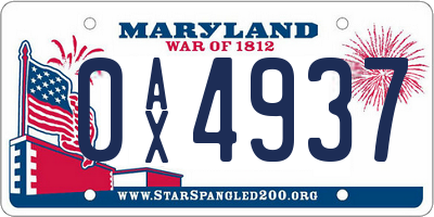 MD license plate 0AX4937