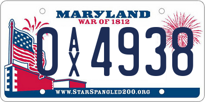 MD license plate 0AX4938