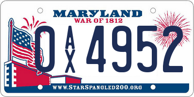 MD license plate 0AX4952