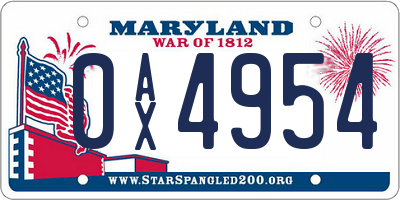 MD license plate 0AX4954
