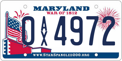MD license plate 0AX4972