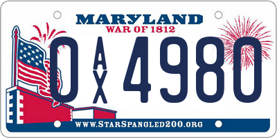 MD license plate 0AX4980