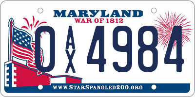 MD license plate 0AX4984
