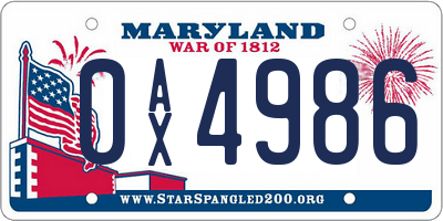 MD license plate 0AX4986