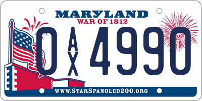 MD license plate 0AX4990