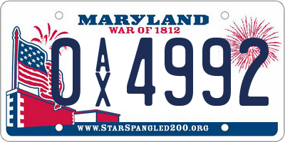 MD license plate 0AX4992