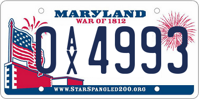 MD license plate 0AX4993