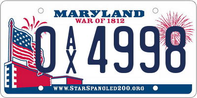 MD license plate 0AX4998