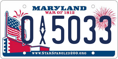 MD license plate 0AX5033