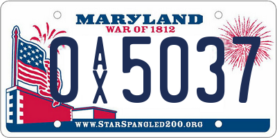 MD license plate 0AX5037