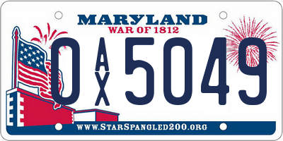 MD license plate 0AX5049