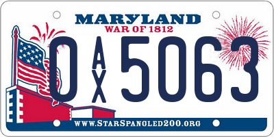 MD license plate 0AX5063