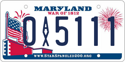 MD license plate 0AX5111