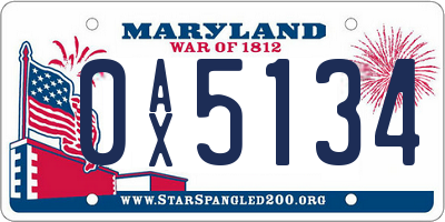 MD license plate 0AX5134